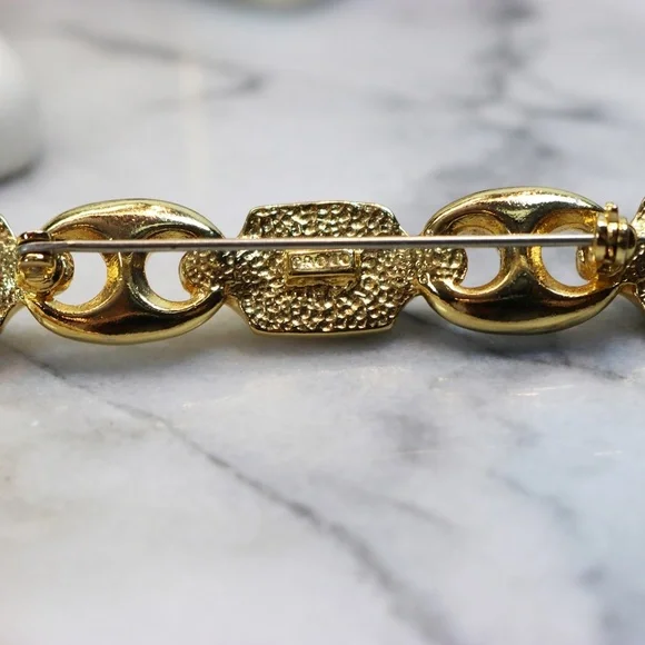 ⚜️PAOLO GUCCI Simulated Pearl Gold Tone Brooch ✨